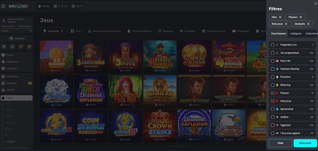 Fournisseurs de jeux du casino InkyBet