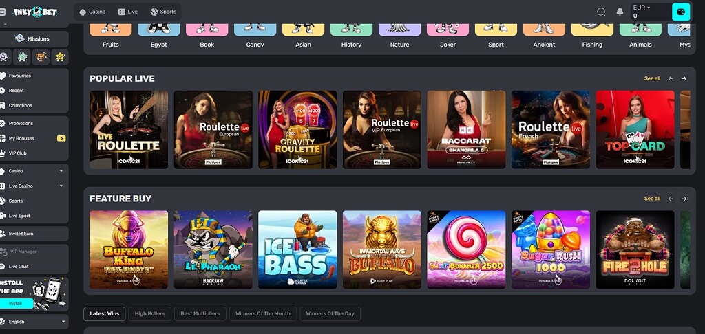 InkyBet Casino Interface