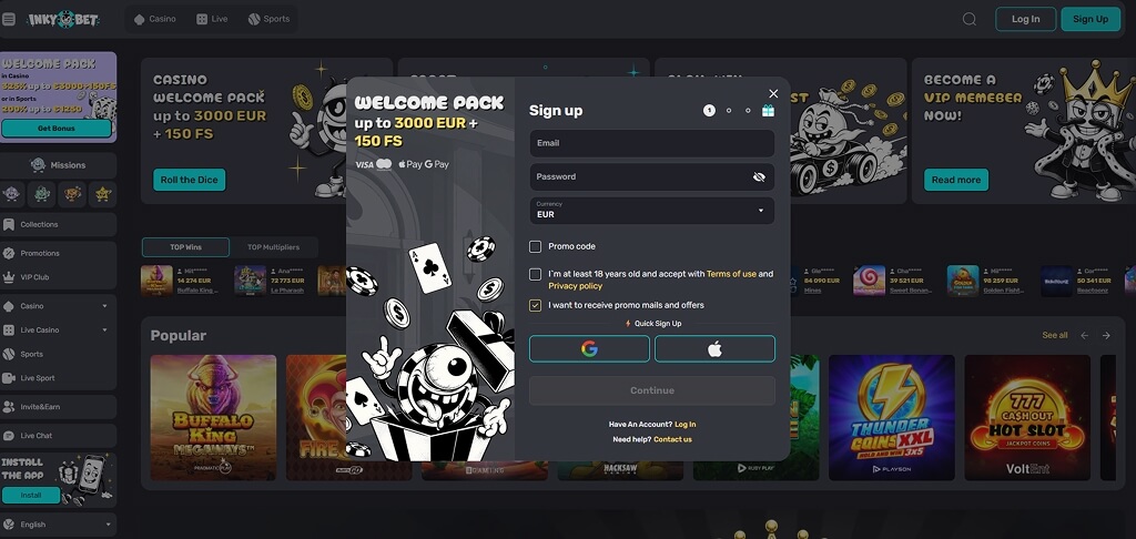 InkyBet Casino Registration